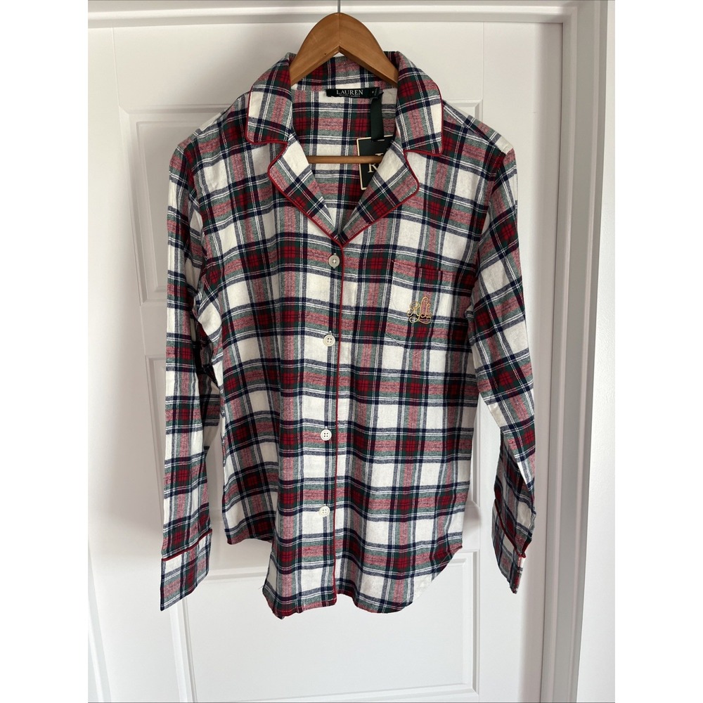 Lauren Ralph Lauren Men's Plaid Flannel Pajama Top Green Red Size M New Holiday